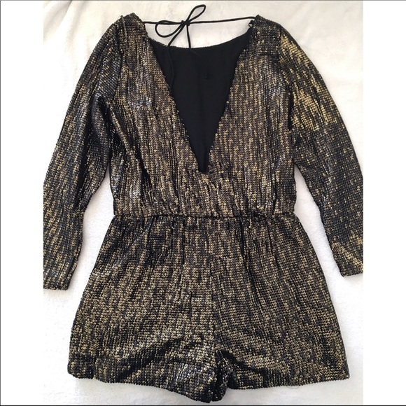 Zara black/gold short sequin jumpsuit - Picture 3 of 4